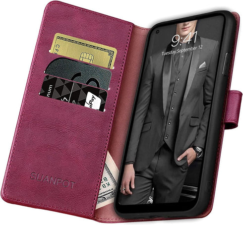 SUANPOT for Moto G Power 2021, RFID Blocking Leather Wallet Case, Flip Folio Book Phone Case Shockproof Cover for Women