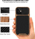 TENDLIN Compatible with iPhone 12 / 12 Pro Case, Wood Grain with Carbon Fiber Texture Design, Leather Hybrid Case