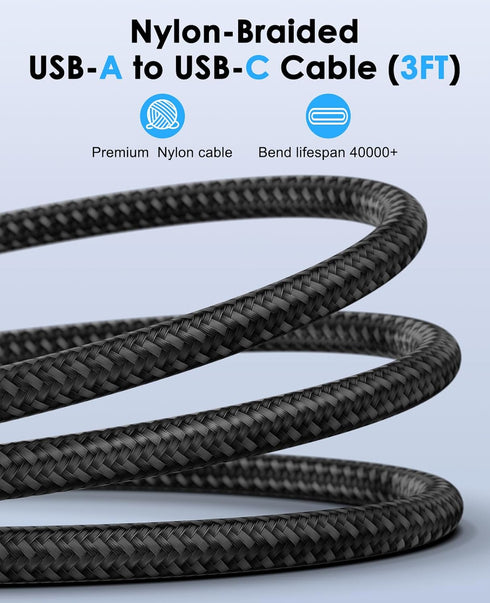 USB to USB C Cable 2-Pack, 3ft Fast Charging High Speed Nylon Cord for Samsung Galaxy A20, S20, S10 Plus, Note 8