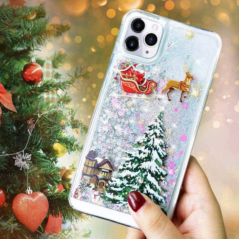 Shop iPhone 14 Pro Christmas Case: Glitter Sparkle Liquid Floating, Shockproof Clear TPU Bumper, Colorful Santa Claus