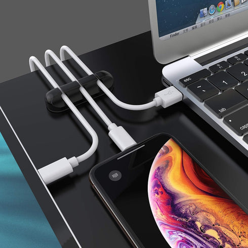 SOULWIT Cable Holder Clips, 3-Pack Silicone Self-Adhesive Cord Organizer for Desktop USB Charging & Power Cables