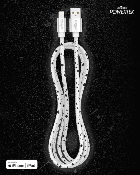 LIQUIPEL Powertek Glow MFi Certified 5ft Lightning to USB Charger for iPhone & iPad, Fast Charging Cable (White w/Stars)