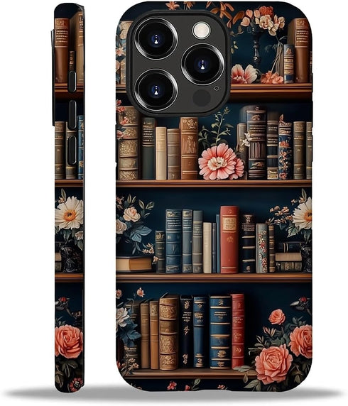 Akinmi Case for iPhone 16 Pro Max,Flower Bookshelf Exquisitely Pattern Double Protective Phone