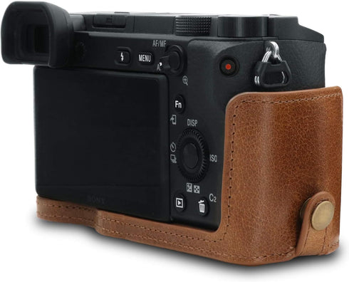 MegaGear MG1642 Ever Ready Genuine Leather Half Case for Sony Alpha A6100, A6400 - Brown