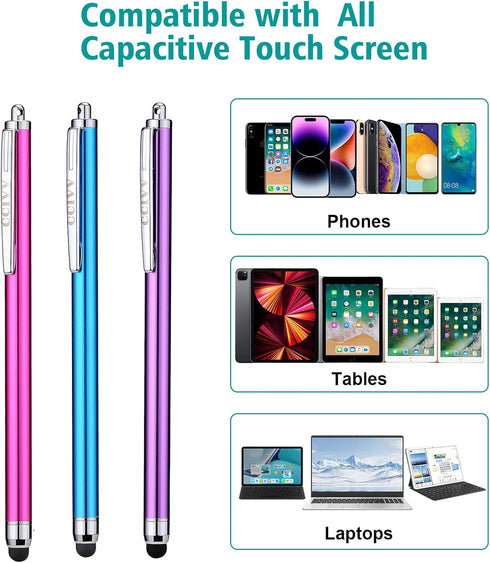 Stylus Pens for Touch Screens - iPad, iPhone, Kindle Fire (Pink/Purple/Aqua Blue)