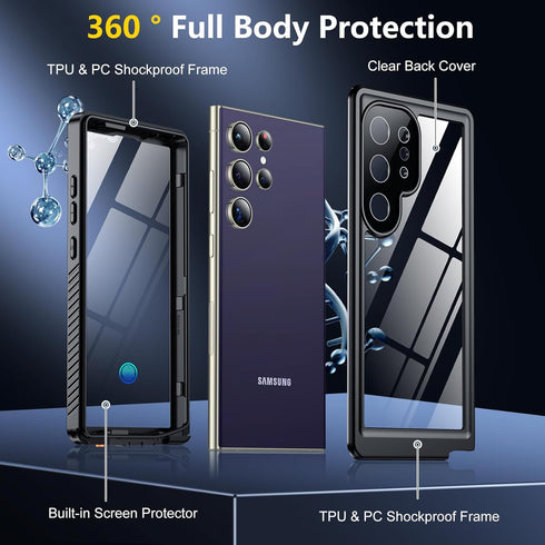 Designed for Samsung Galaxy S24 Ultra Case, Waterproof with Built-in Screen Protector, Heavy Duty Rugged Protection