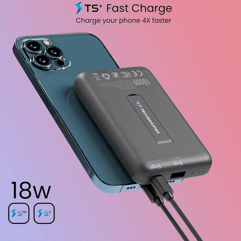TECHSMARTER Magnetic Power Bank, 10,000mAh Wireless Portable Charger, 18W Fast Charging Battery Pack with USB-C,