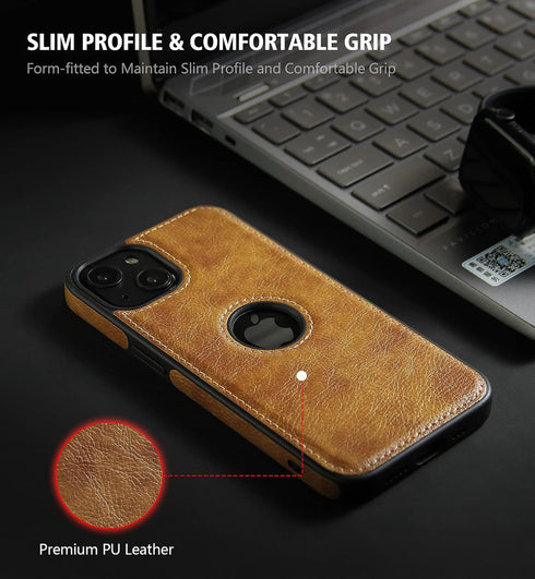 Unique Design Luxury Leather Business Phone Case for iPhone 13 Anti-Slip Scratch Resistant Ultra Slim Protective Case (2021,6.1”) (Brown)