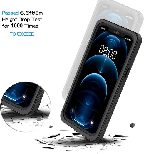 Lanhiem Waterproof Dustproof Shockproof Case for iPhone 12 - Built-in Screen Protector, Full Body Cover, Black