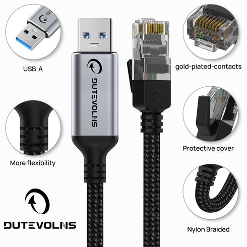 5 3.0 RJ45 10 11 USB to Ethernet Cable FT, USB A to Male Nylon Adapters, Gigabit Directly Connected, Compatible