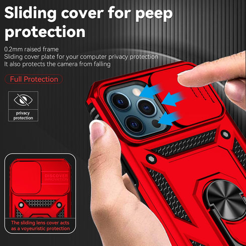SunStory Red iPhone 12 Pro Max Case, with HD Screen Protector & Slide Camera Cover & Rotated Ring Kickstand
