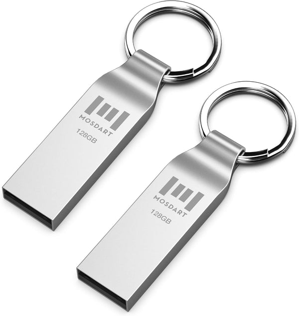 MOSDART 128GB Metal USB 2.0 Flash Drive, 2 Pack Waterproof Jump Drive for Data Storage