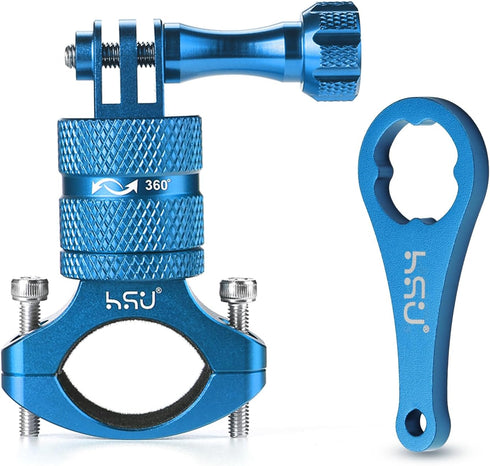 HSU Aluminum Bike Handlebar Mount for Gopro Hero 12/11/10/9/8/7/6/5/4 Session, 360 Degrees Rotary Rack Mount (Blue)