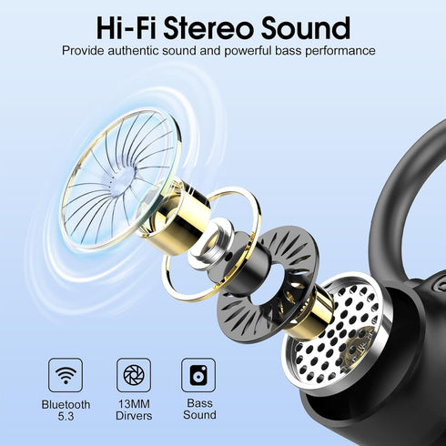 Wireless Earbuds, 2023 Bluetooth Headphones 5.3 Sport, 50H Earbuds with Earhooks, Deep Bass Stereo Noise Cancelling.