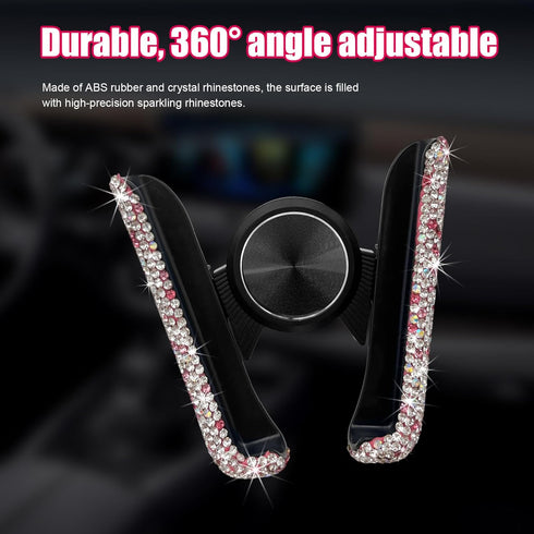Bling Car Phone Holder, Crystal Air Vent Clip for Women and Girls, 360° Adjustable Mini Dash Automatic Phone Mount