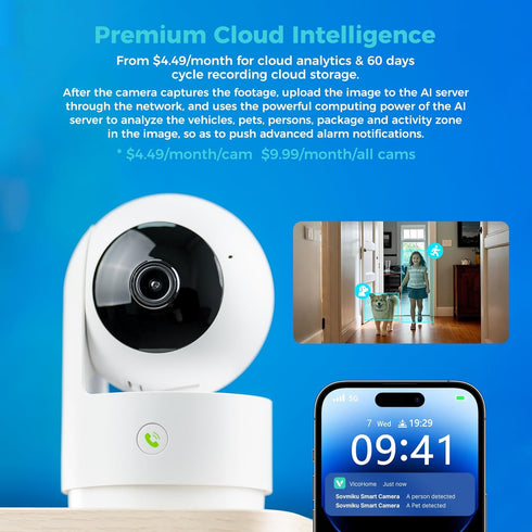 SOVMIKU 2K 5GHz 24/7 360 2-Way Setup, Alarm,180 Vicohome Indoor Security Camera, Wi-Fi, Plug-in, Recording, AI