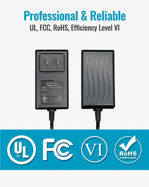 2 Pack 5V 2A 6ft Power Supply Adapter, AC to DC 10W Replacement Power Cord for Security Camera Baby Monitor