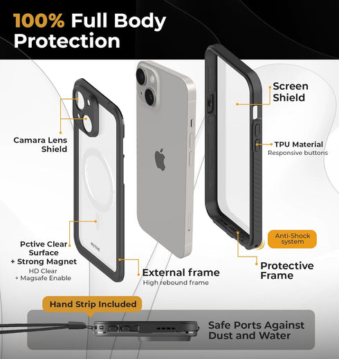 MOTIVE Waterproof Case for iPhone 15 - Built-in Screen Protector, Dustproof Shield, Shockproof 360° Water Resistance