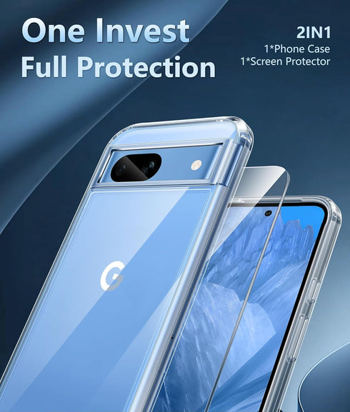 FNTCASE Clear Case for Google Pixel 8a: Military Grade Drop Protection, Anti Yellowing, Wireless Charging Support -