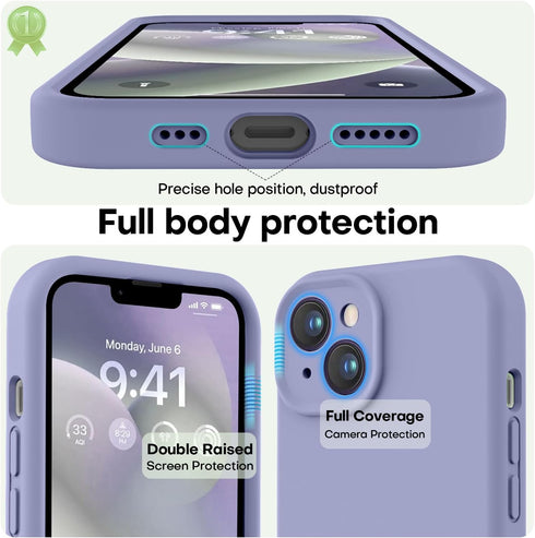 LOVE 3000 Lavender Grey Case for iPhone 14, Premium Silicone with Soft Anti-Scratch Microfiber Lining