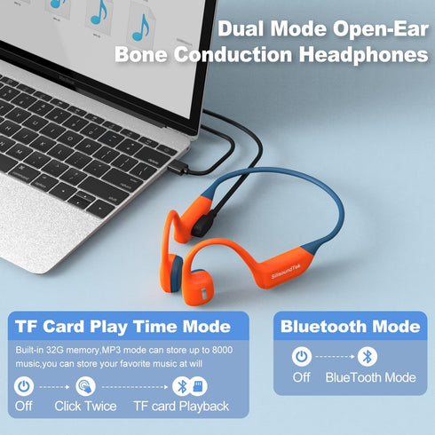 6.0 Swimming IP68 32GB MP3 Bluetooth Headphones, Waterproof Bone Conduction Headphones, Liquid Silicone Wireless Open