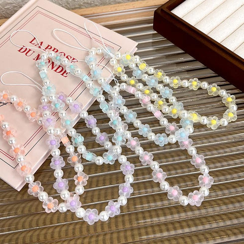 Meefisher 2 PCS Blue Bear Flower Beaded Mobile Phone Charms Lanyard Aesthetic Sweet Cute Phone Wrist Strap Anti-Lost
