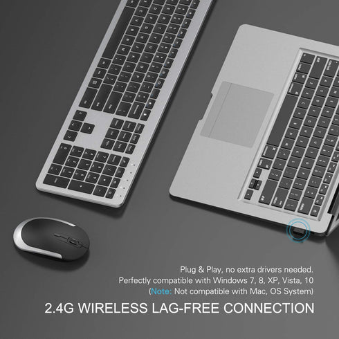 Wireless Keyboard and Mouse Combo - seenda Full Size Slim Wireless Keyboard Mouse with On/Off Switch