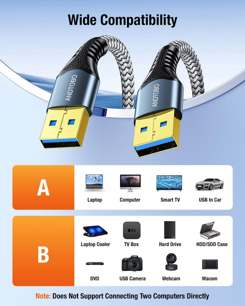 3.0 3.0 3.3FT ANDTOBO USB A to A Male Cable, USB Male to Male Extension Cable Double End USB Cord Compatible with Hard