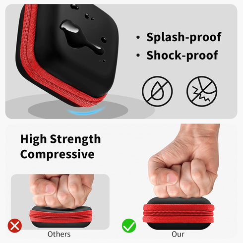 MOLOVA Square Earbud Case, Portable EVA Carrying Bag with Carabiner for Earphone, SD Memory Card, Red