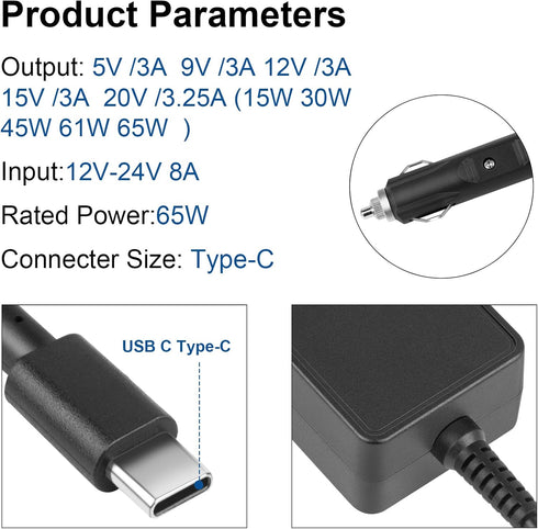 TREE.NB 65W 61W 45W USB C PD Vehicle Car Adapter Charger for Dell XPS, Lenovo, HP Spectre, ASUS ZenBook