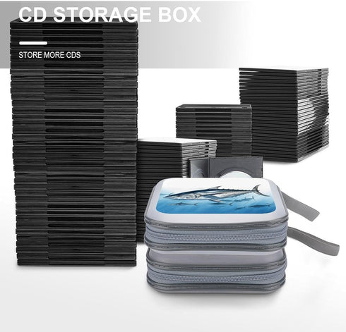 FodPand 40 Bluefin Tuna Thunnus CD Case with Zipper Capacity DVD Case Holder Hard Plastic DVD Disc Storage Box Portable