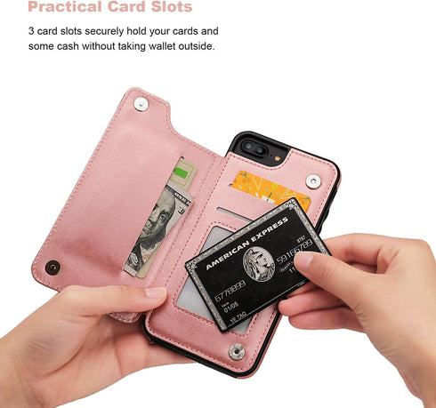 Vaburs iPhone 7 Plus/8 Plus Case Wallet with Card Holder - Rose Gold Premium PU Leather Flip Cover