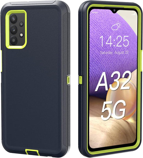 muitq Heavy Duty Case for Galaxy A32 5G, Not Fit 4G, Shockproof, Dropproof, Dust-Proof with Clip (Blue-Green)