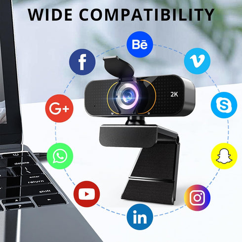 Lusinx 2K Webcam for Computer/Laptop/Desktop/PC, Camera with Microphone, USB Plug&Play, Auto Low Light Correction