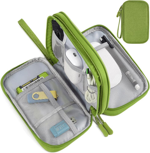 Electronic Organizer Travel Cable Accessories Bag for Power Bank, Charging Cords, Mouse, USB Cable, Earphones - Green