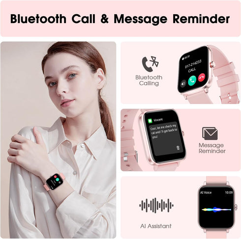Smart Watch for Women, 1.85" Waterproof Fitness Tracker with 24-Hour Blood Pressure, Heart Rate, SpO2 Monitor, iPhone