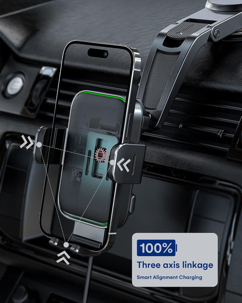 ZEEHOO DUOXX Wireless Car Charger, Dual Coils 15W Fast Charging Auto-Clamping Car Mount for iPhone 15 14 13 12