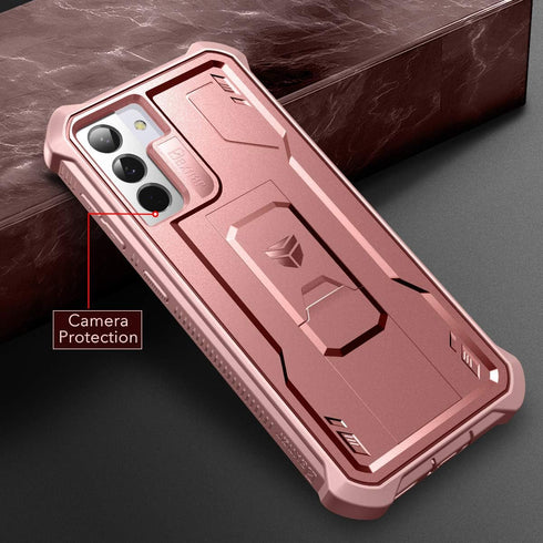 Dexnor Case for Samsung Galaxy S21, Built-in Screen Protector and Kickstand, Heavy Duty Shockproof Cover, Rose Gold