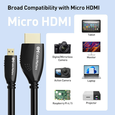 4K@60Hz 10ft, 4 5 Cable Matters High-Speed Micro HDMI to HDMI Cable - Ideal for Tablet, Notebook, Camera, Raspberry Pi