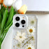 iPhone 15 Pro Max Clear Case with Glitter White Floral Design, Slim Soft TPU, Pressed Real Flowers, Women's Phone Cover.
