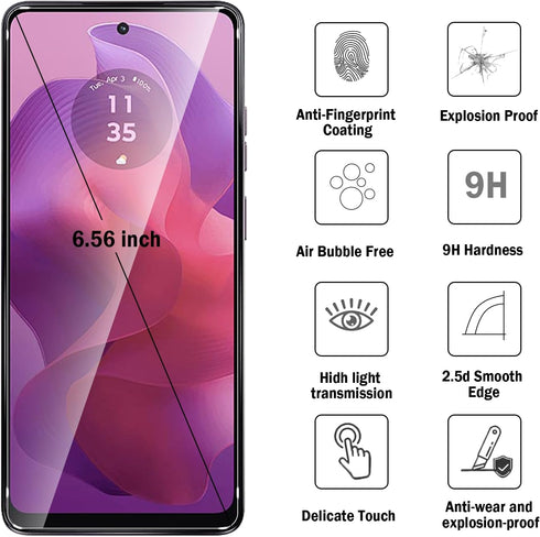 2 Pack Full Coverage Screen Protector for Moto G24/G24 Power/G04/G04s/Moto E14, 9H Tempered Glass, HD Clear, Bubble-Free