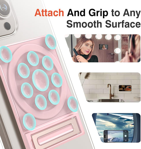 SEMBO Silicone Suction Phone Case Adhesive Sticky Grip Stand with Mag-Back for MagSafe Car/Wall Mounts, Strong Magnetic