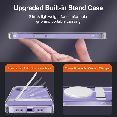 JETech Case for iPhone 12/12 Pro - 6.1-Inch Slim Shockproof Bumper Cover with 3-Way Metal Kickstand