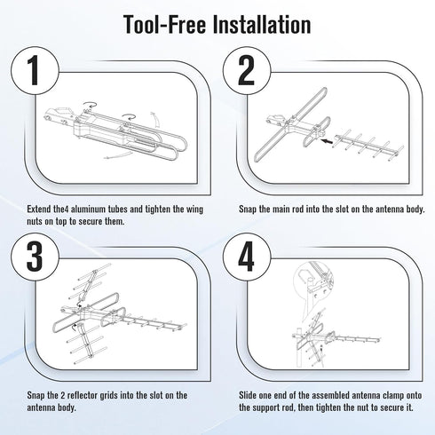 Mornixol 70-Mile 4K, 1080P, Outdoor TV Antenna, Range Digital TV Antenna, Easy No-Tools Installation