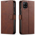 STARSHOP Compatible Samsung Galaxy A12 Phone Case, Leather Wallet Cover with Tempered Glass Protector, Brown
