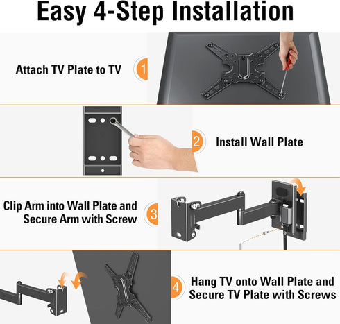 ELIVED Lockable RV TV Mount for 13-43 Inch TVs, Swivel and Tilt for Camper Trailer, Detachable TV Bracket