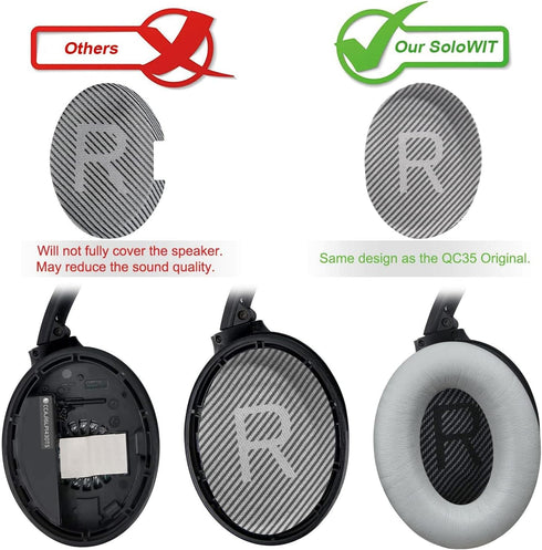 SoloWIT Replacement Earpads Cushions for Bose QuietComfort 35, Ear Pads with Softer Leather, Noise Isolation Foam, Grey