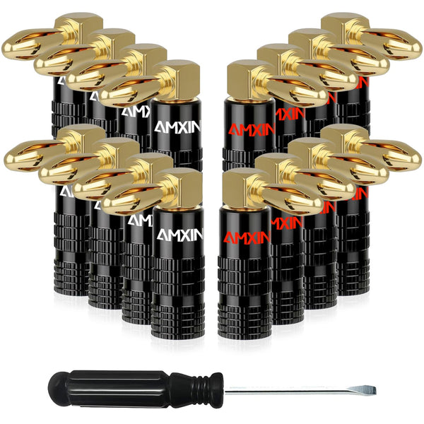 Amxinwang Right Angle Banana Plugs (8 Pairs, 16 Pieces), Closed Screw 24K Gold