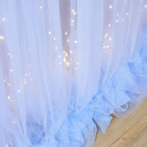 Suppromo 10ft 10ft x Baby Blue Tulle Photo Backdrop Curtain with Lights String for Parties Wedding Sheer Blue Curtain
