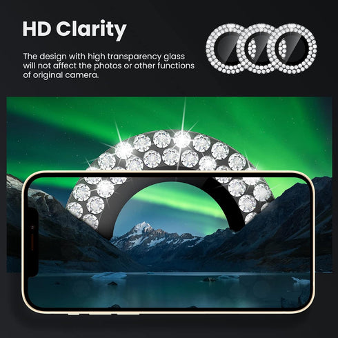 Tensea Camera Lens Protector for iPhone 13 Pro - Bling Tempered Glass Cover, Cute Metal Individual Lens Ring